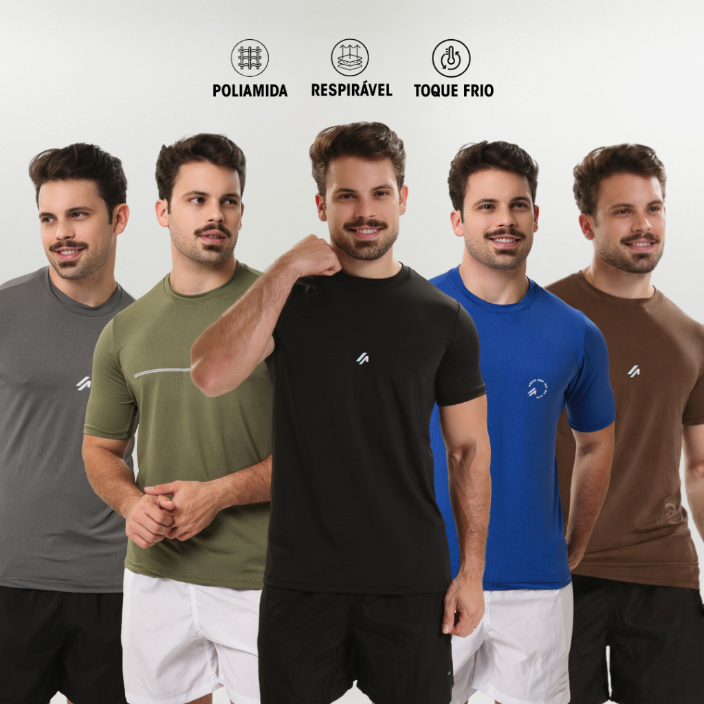 Kit 5 Camisetas Masculina Academia Poliamida Dry Fit Manga Curta treino Camisa Malhar | Ato Fitness