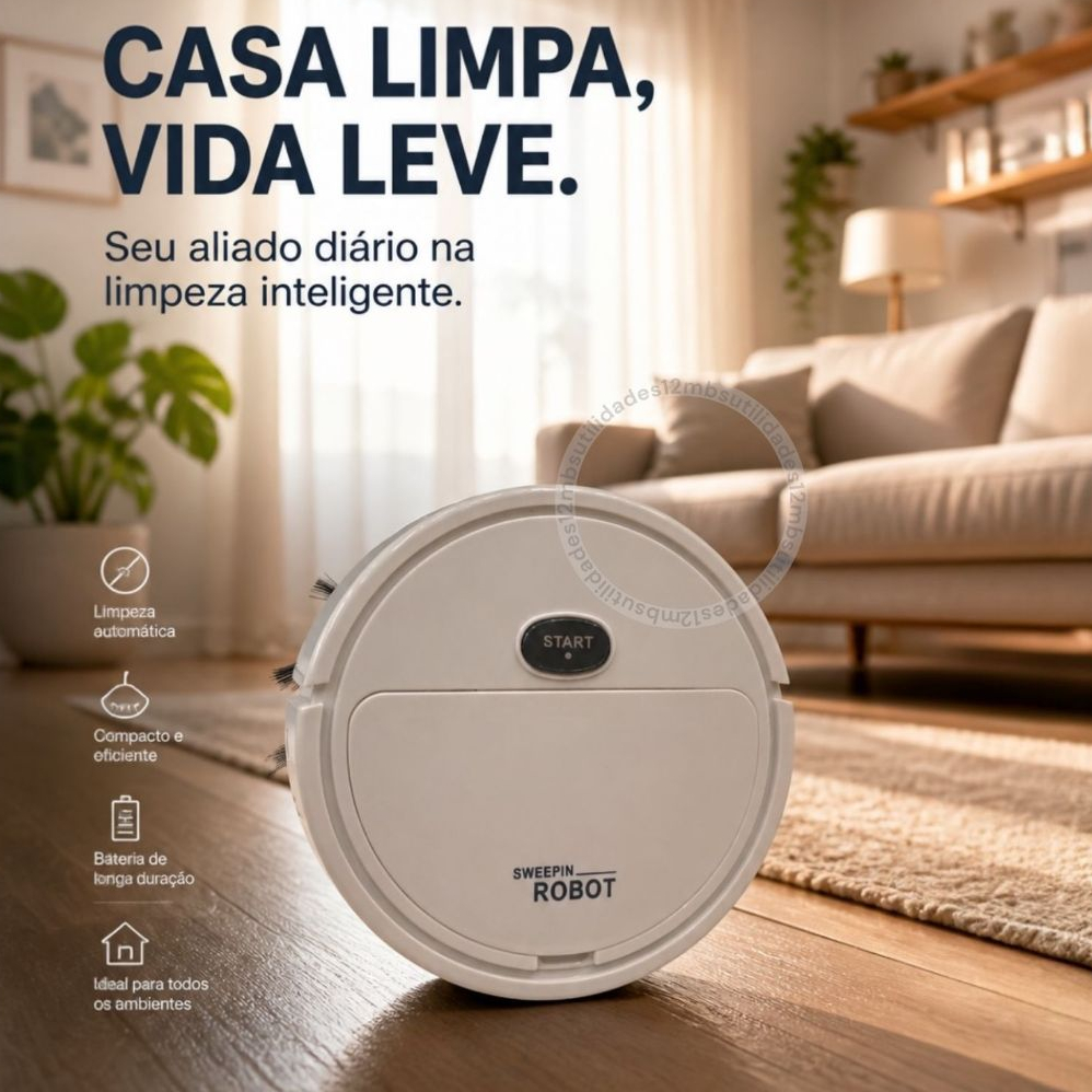 Mini Aspirador Inteligente Robô Recarregável Limpeza Eficiente Recarregável Casa Rápida e Silenciosa