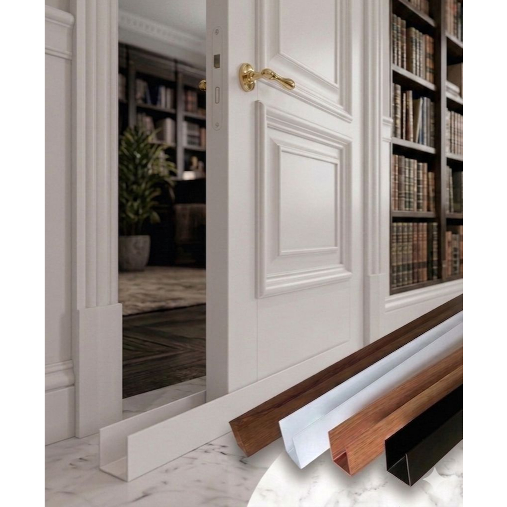 Protetor De Porta Saia Aluminio 70cm Vedação Anti Inchaço Veda Porta Rodapé Preto Branco Madeirado