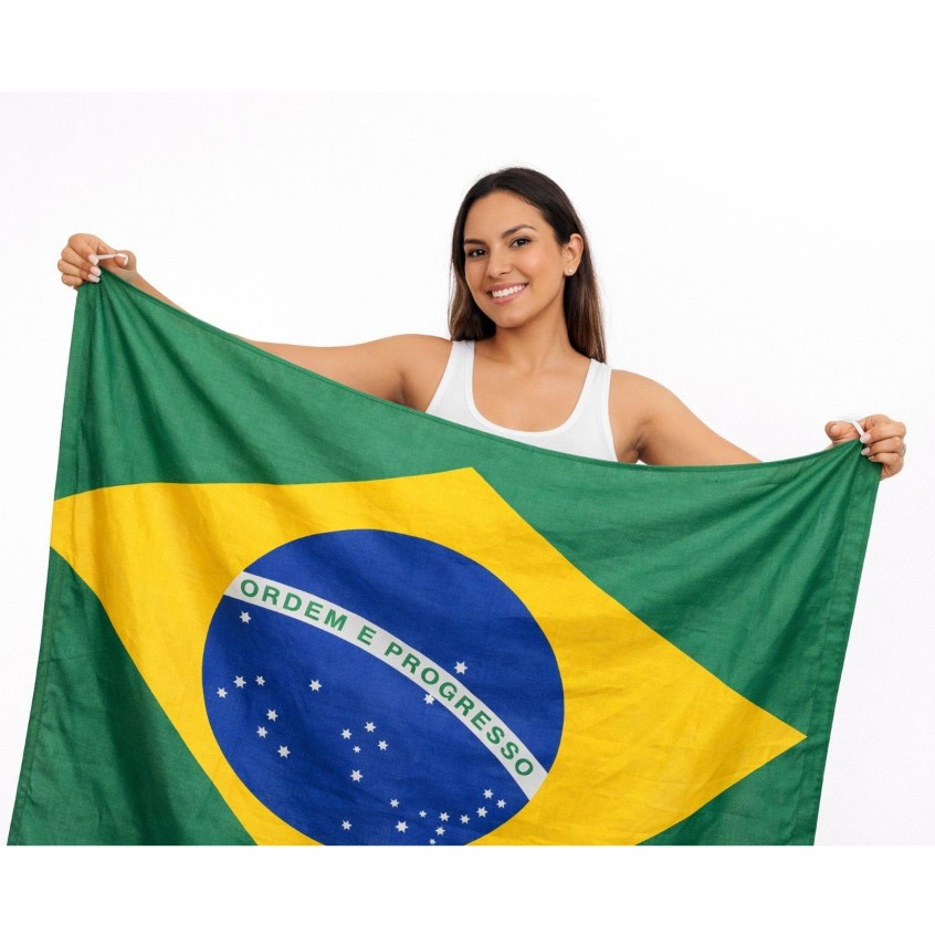 Bandeira do Brasil 1,45 x1,15 c/ Elásticos p Fixação / Copa do Mundo CAMPEÃO HEXA