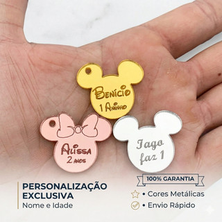 Kit Tag Formato Minnie Mickey Acrílico Espelhado Decoração de Aniversário Infantil Temático para Lembrancinhas