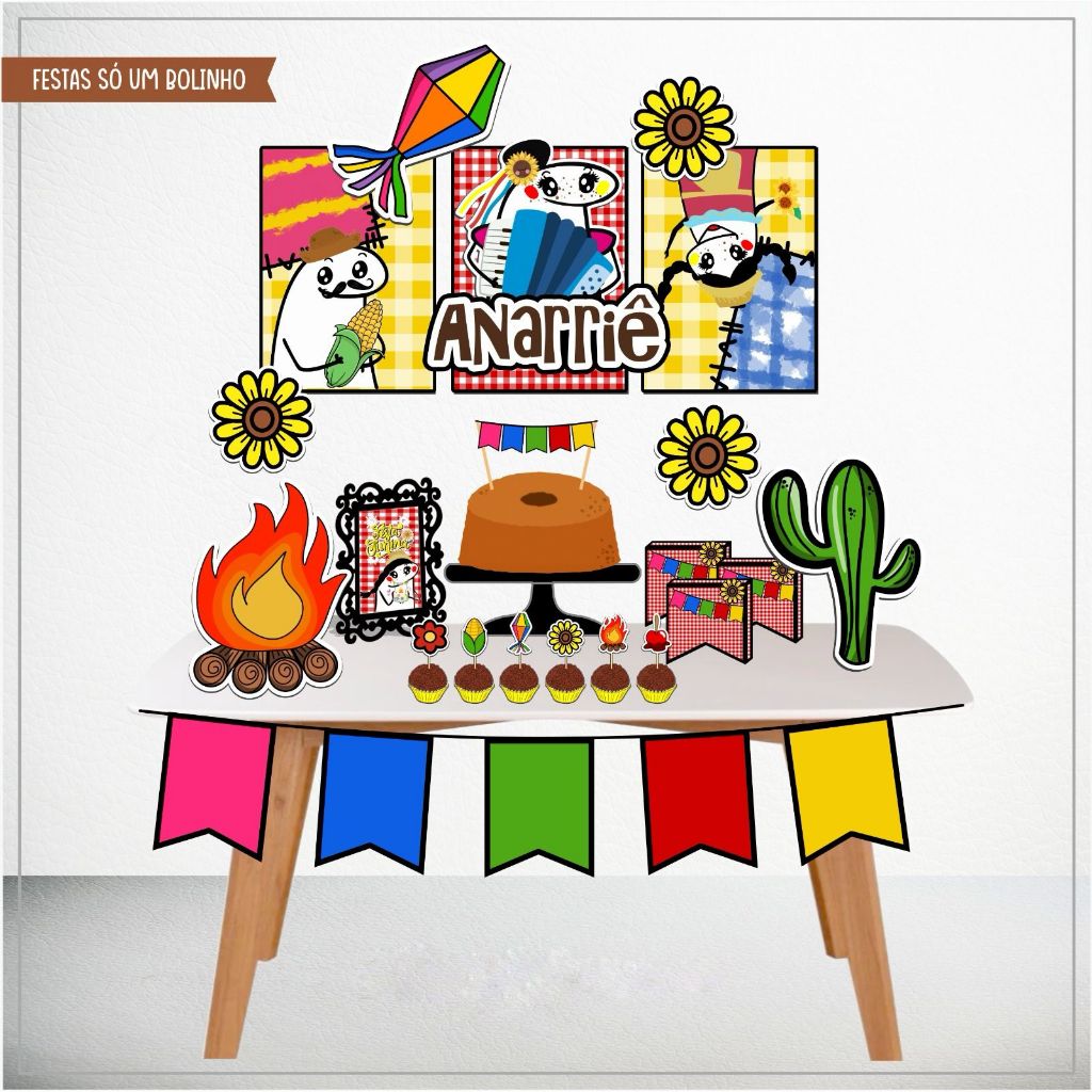 Kit Festa Flork Festa Junina Personalizado Só um Bolinho Mesversário Aniversário Lembrancinha Casa Escola