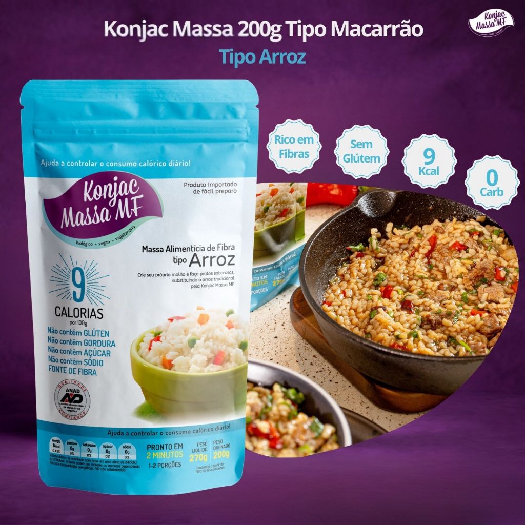Arroz 270g Konjac Massa Sem Glúten Sem Açúcar Com Apenas 9Kcal por Porção Dieta Emagrecimento