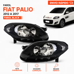 Farol Fiat Novo Palio G5 2012 2013 2014 2015 2016 2017 Mascara Negra Foco Duplo