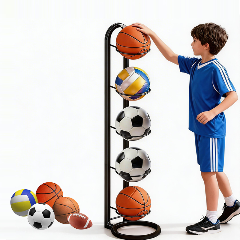 Suporte Armazenamento Bolas Basquete,  Economiza Espaço, Expositor Multiuso,material todo em metal