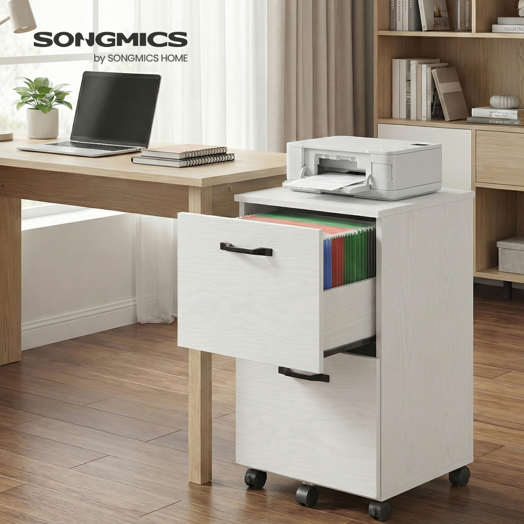 SONGMICS Arquivo de Escritório com 2 Gavetas, Organizador Móvel para Documentos, Suporte para Impressora, para Casa · foto 2