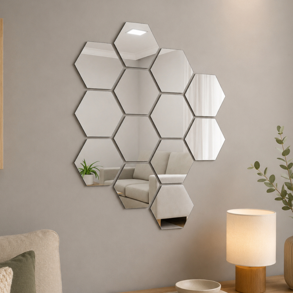 Kit 10 a 20 Espelho Decorativo Acrílico Espelhado Forma Hexágono Adesivos Fácil Instalação