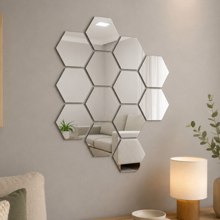 Kit 10 a 20 Espelho Decorativo Acrílico Espelhado Forma Hexágono Adesivos Fácil Instalação
