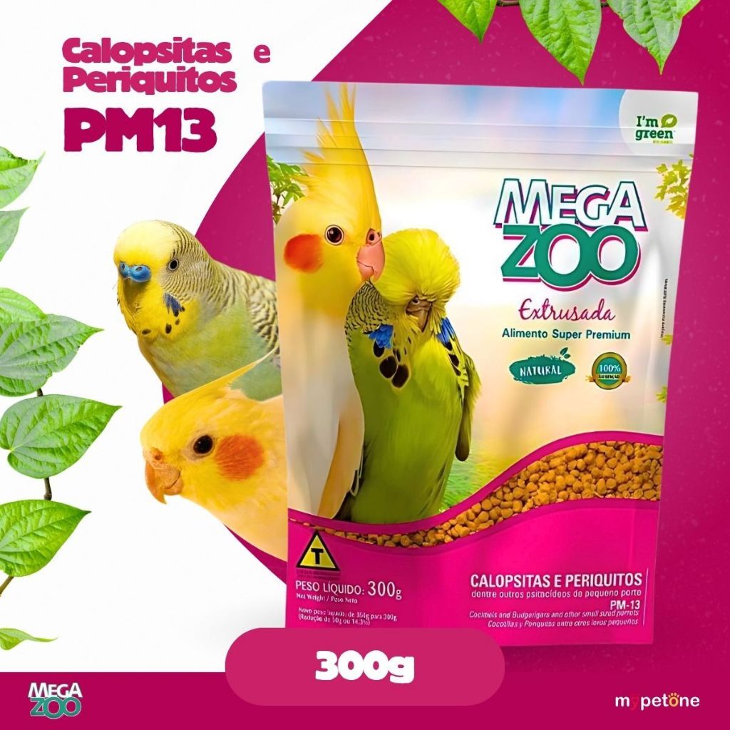 Ração Megazoo Extrusada para Calopsitas e Periquitos (PM-13) - 300 g