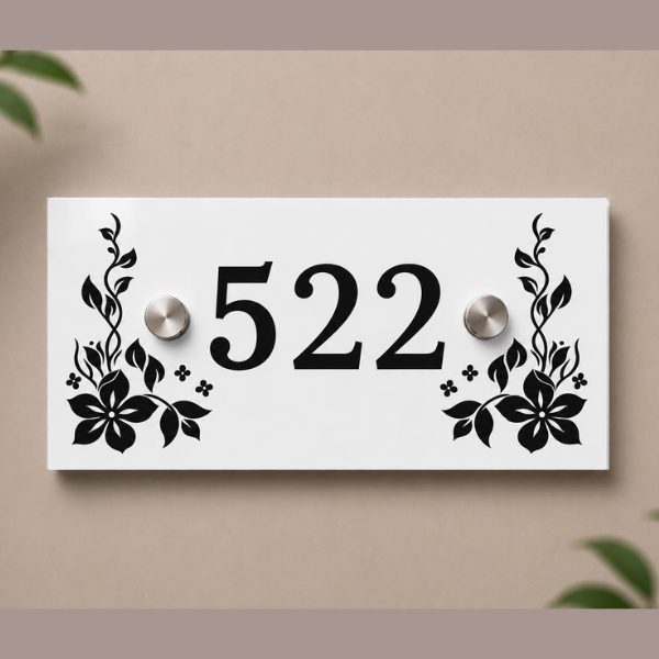 Placa de Número Residencial em Vidro 8mm Floral