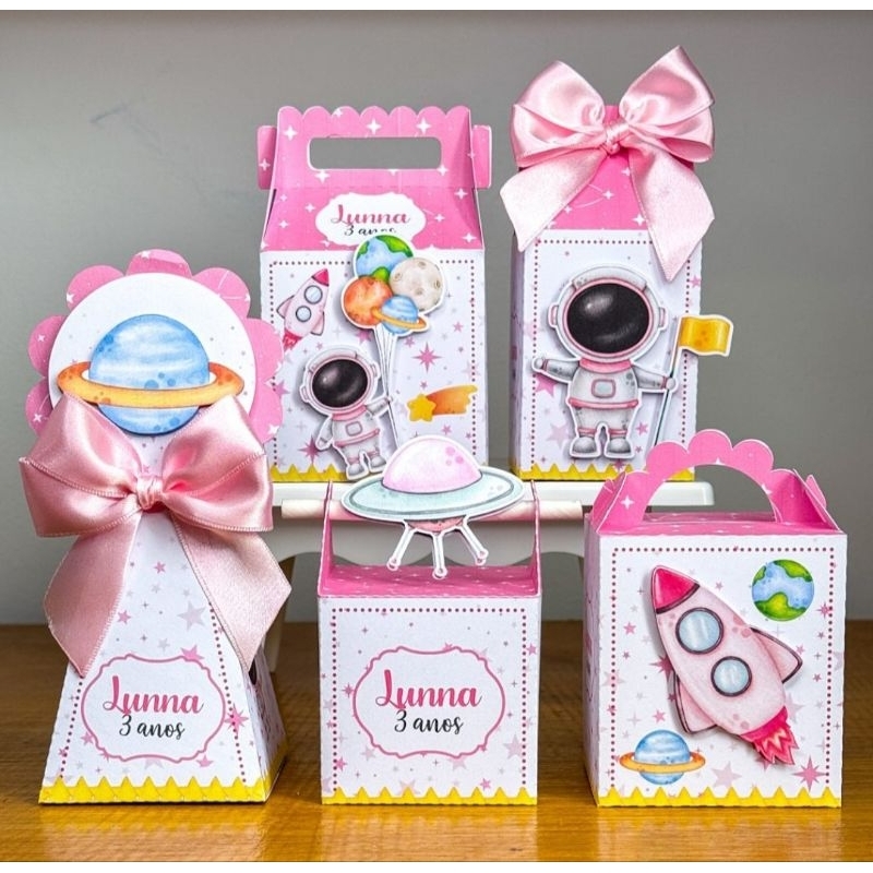 Kit Caixinhas Personalizadas Astronauta Menina/SEMI MONTADAS/Lembrancinhas Para Aniversário Astronauta Menina