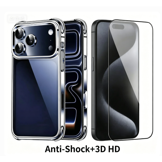 Kit Película 3D HD + Capa Anti-Shock Compatível iPhone 11 XR 12 13 14 15 16 17 Pro Max Proteção Tela Anti-Arranhão Anti