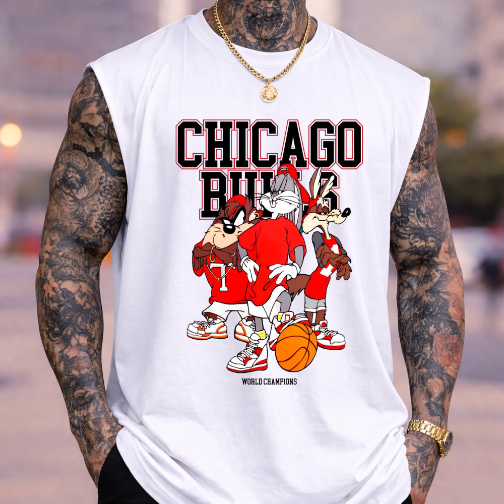 Regata Machão Oversized Masculina Chicago Bulls Academia Casual Lançamento Algodão Plus Size