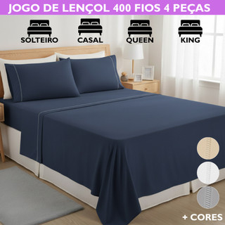 Jogo De Lençol 400 Fios Ponto Palito Casal Queen King e Solteiro com Elástico Toque de Se…