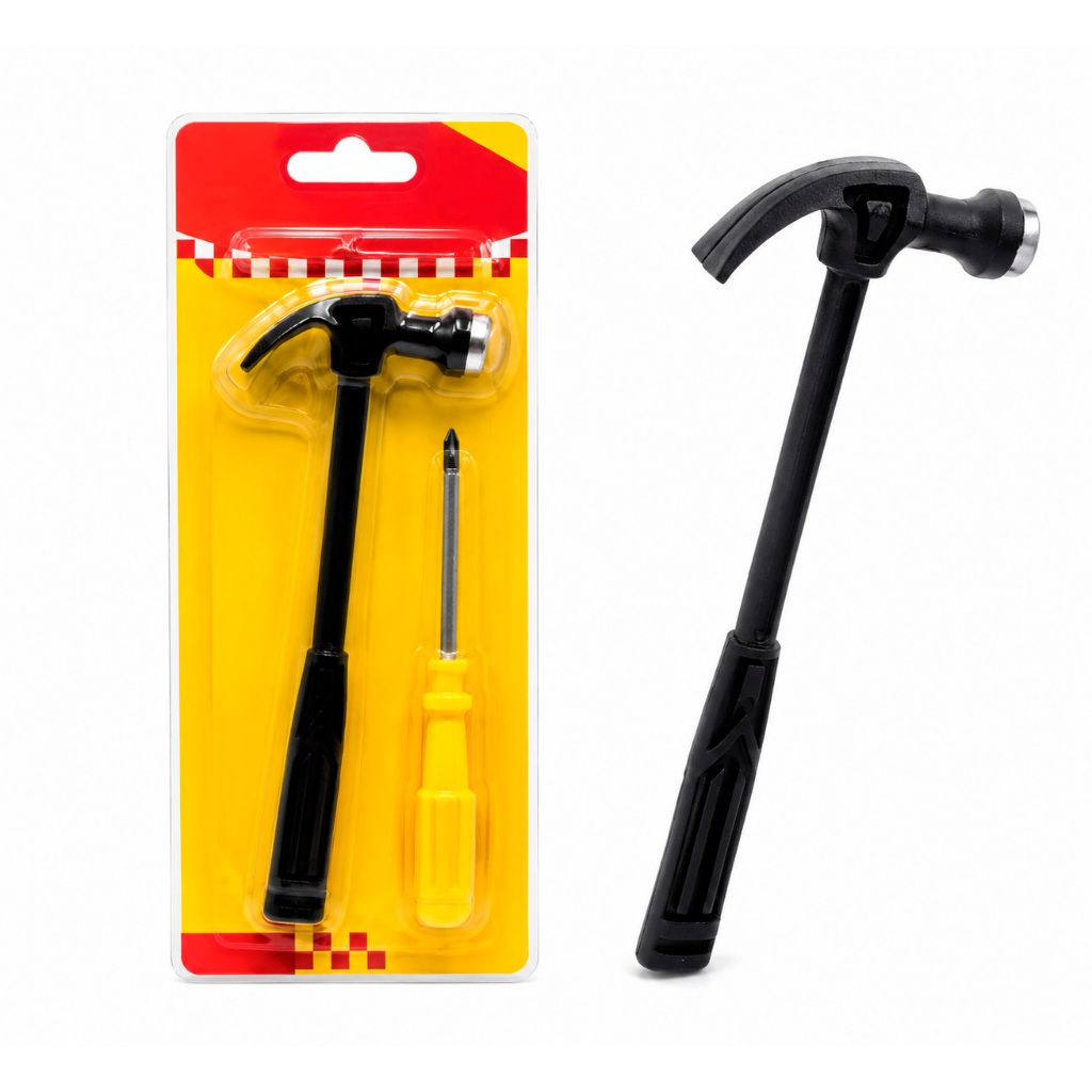 Kit Martelo unha plástico 18cm + Chave para artesanato delicado de uso para criança/adulto