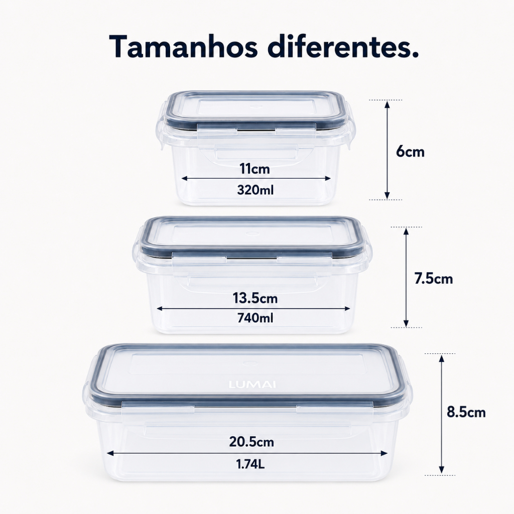 Lumai Kit 3 Potes Herméticos Milano Cozinha Geladeira Freezer Vedação Silicone Livre BPA — imagem 2 de 2