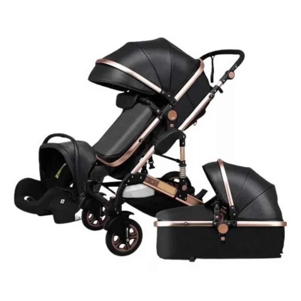 Carrinho de Bebê Europeu 3 em 1 Pluma Kids Kit Completo Moises + Bebe Conforto + Base Veicular
