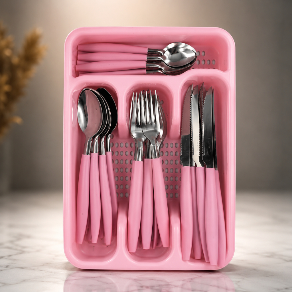 Faqueiro Inox Gaveteiro Rosa Design Moderno Resistente Cozinha Elegante Duravel