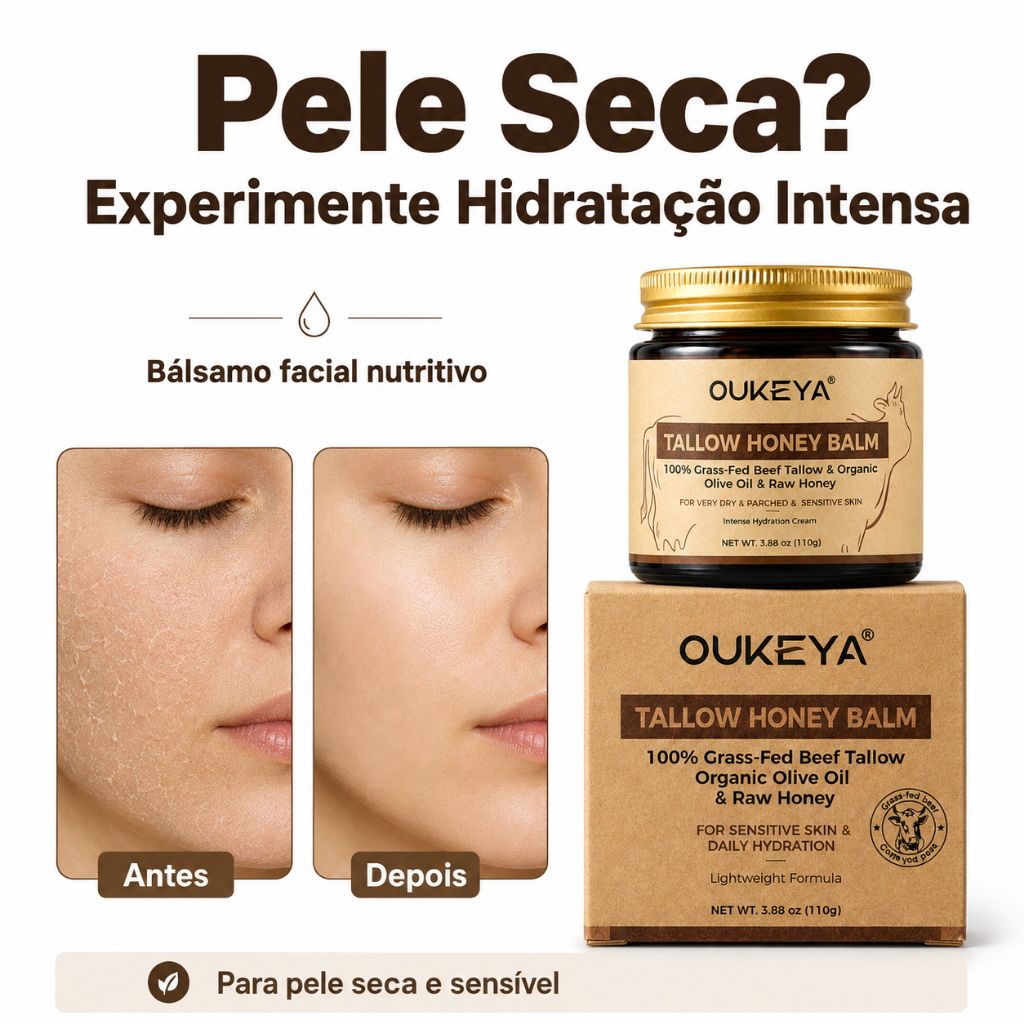 OUKEYA Banha Bovina Pomada Hidratante Reparação Intensiva Pele Danificada Ressecada Hidratação Nutrição Natural