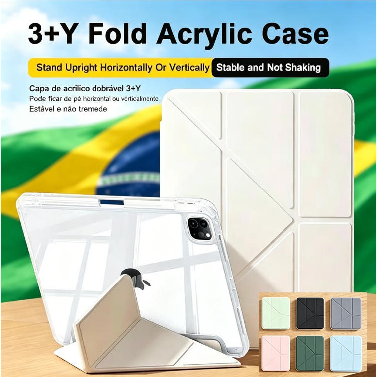 Capa 3 dobrar HD acrílica magnética Para IPAD 7 8 9 AIR 3 10.2 10.5 POL 10 geraç