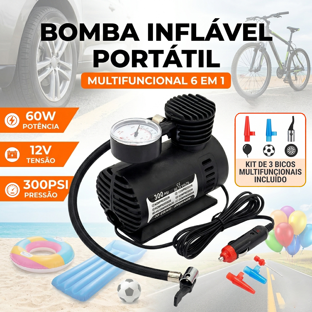 Mini Compressor De Ar Veicular 12V Portátil 300 PSI Para Pneu Carro Moto Bike Bola Boia Piscina Inflável Veicular