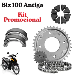 Kit TRANSMISSÃO RELAÇÃO + COXIM + LONA FREIO HOND BIZ 100 ANTIGA 1998 Até 2005