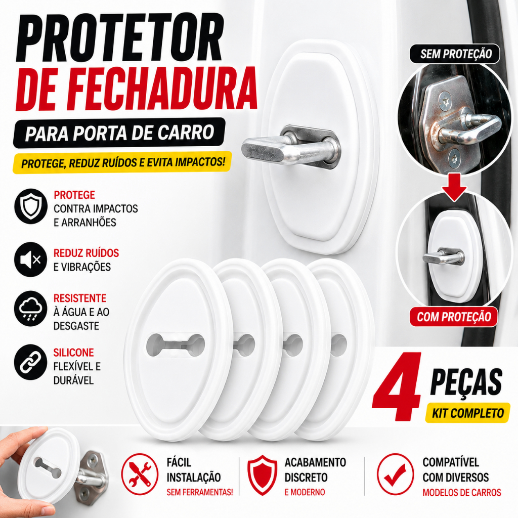 Kit Protetor Porta Carro Anti Colisão Silicone Amortecedor Fechadura Universal 4 Peças - Almofada