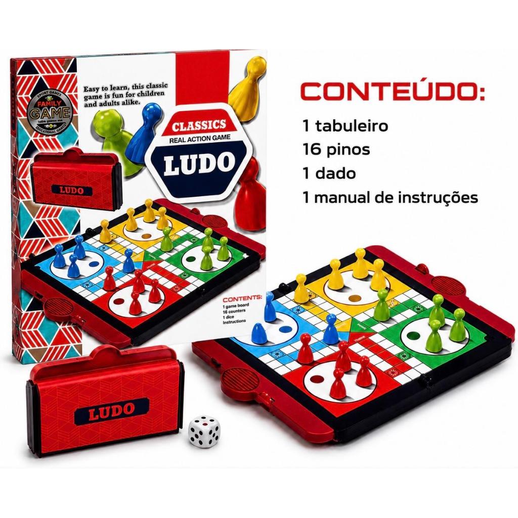 Maleta Jogo Ludo Tradicional Tabuleiro para Diversão em Amigos