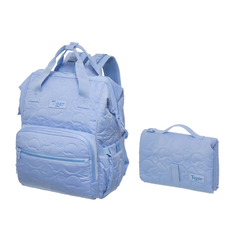 Kit Mochila Maternidade Tigor T Tigre + Trocador Portátil Azul Original - Pacific