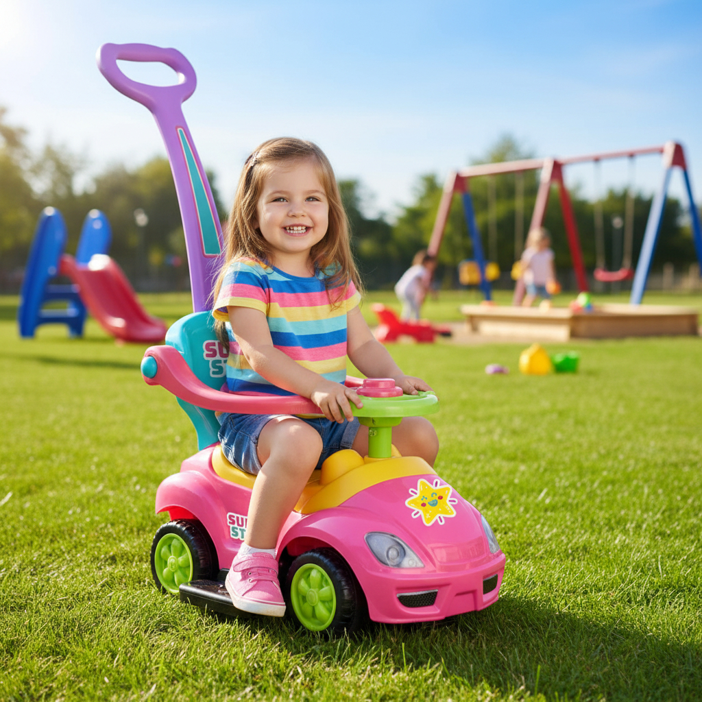 Carrinho Passeio Mega Car Rosa C/ Empurrador Super Star Homeplay Infantil Super Oferta Envio Full