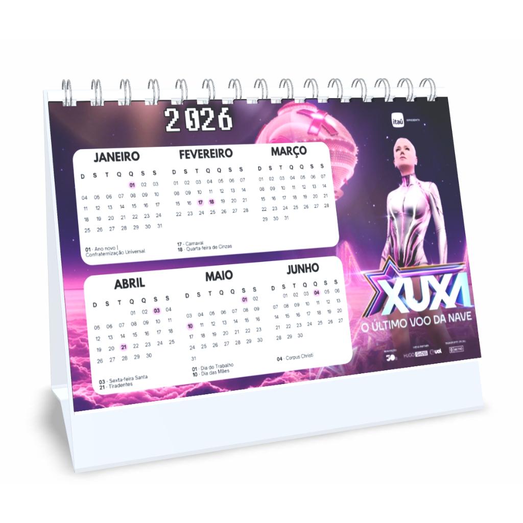 Calendário Xuxa 2026 personalizado