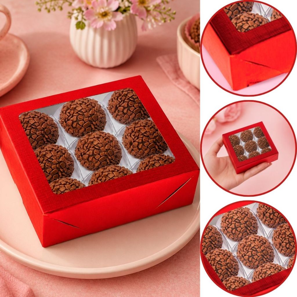 10~50 CAIXA LAMINADA C/ VISOR (09 DOCES) VERMELHO  4x12x12 cm  4681 (CHOCO)