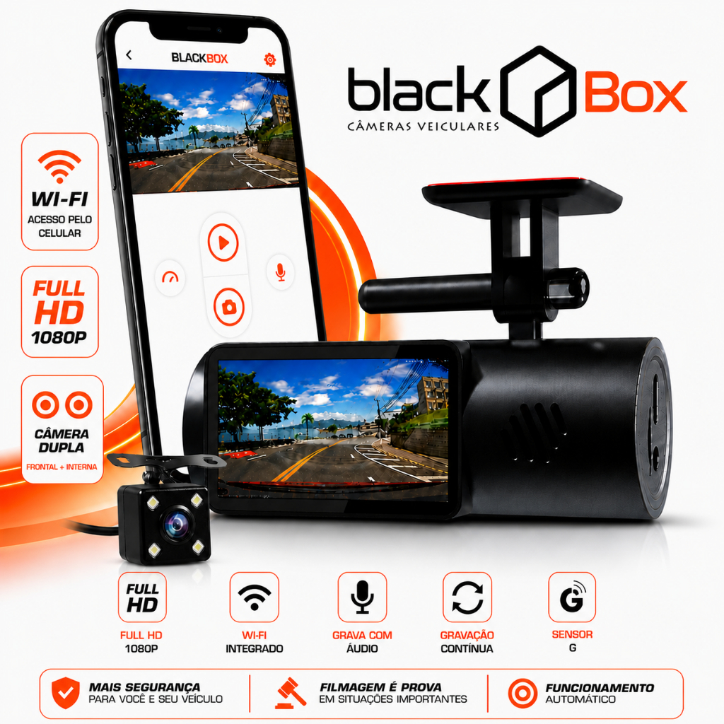 Black Box GP2 Dual - Câmera Veicular Dupla Wifi  Full HD (Carro Automotiva Uber App)