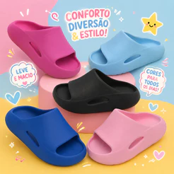Chinelo Nuvem Slide Infantil Liso Diversas Cores Menino Menina Criança Leve Confortável Escola Passeio Dia a Dia