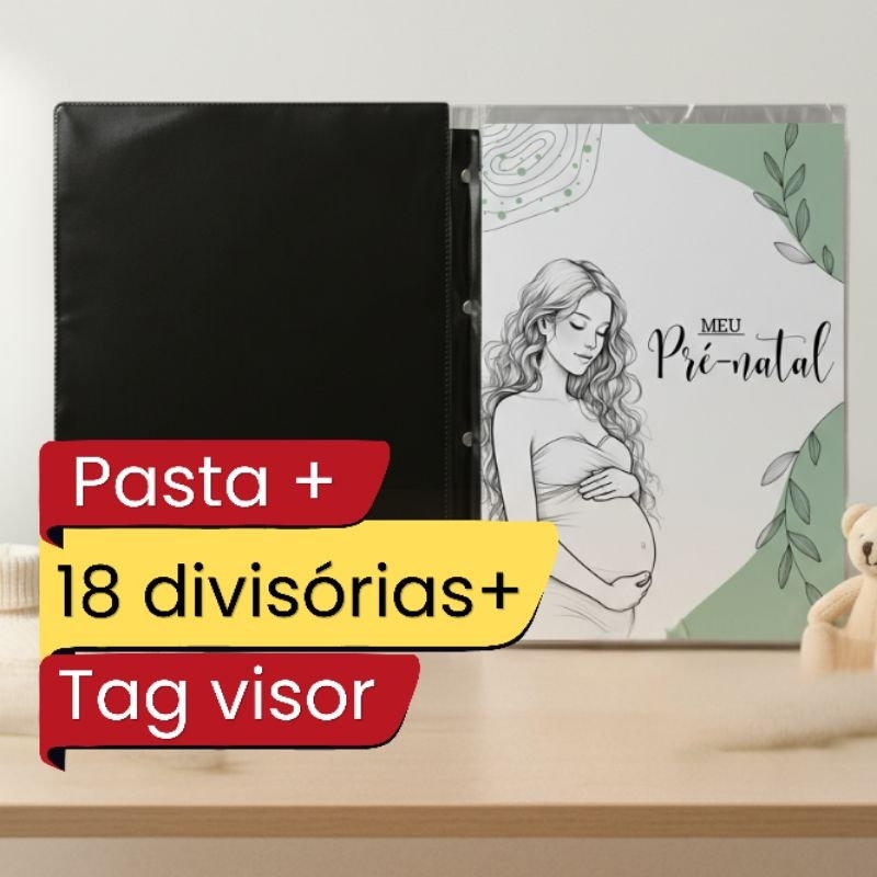 Pasta Gestante Pré Natal Pasta Catálogo Organizador Gravidez Caderneta 50 Envelopes com Visor