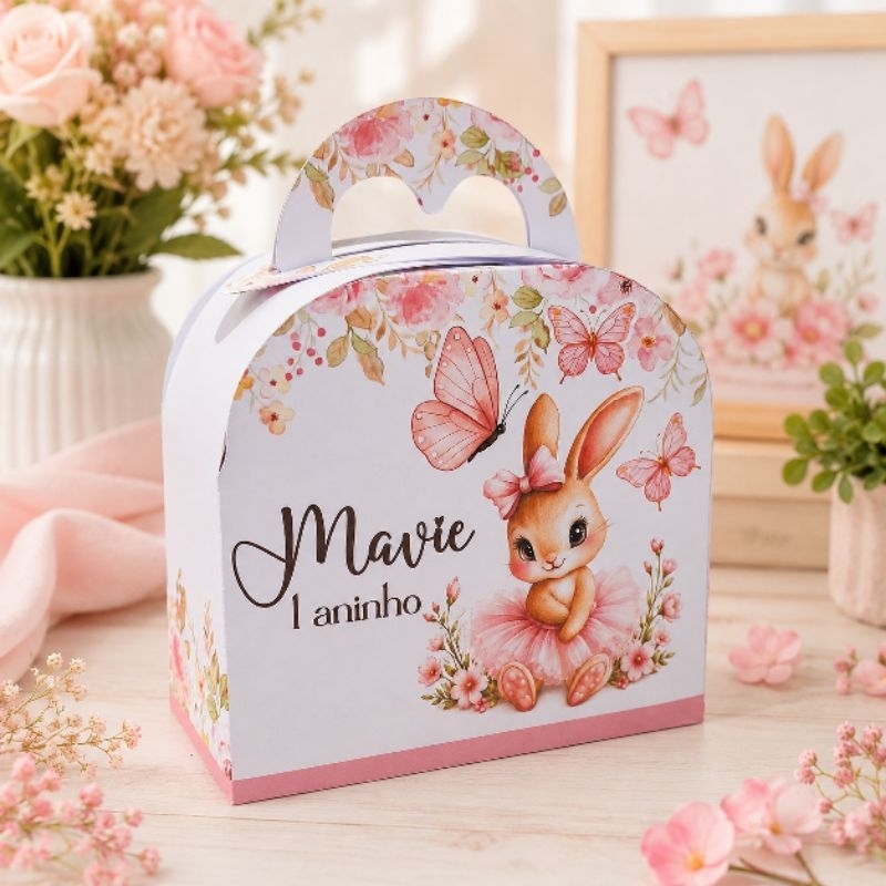Kit 10 a 25 Caixinha Personalizada Coelhinha Jardim Encantado Borboletas Lembrancinha festa Infantil