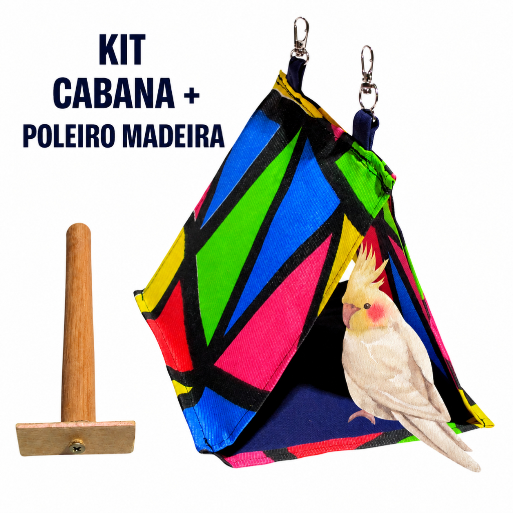 Kit Brinquedos Para Calopsita Cabana + Poleiro De Gaiola  Aves Pequenas Rinq Neck Agapornes Maritaca Bird