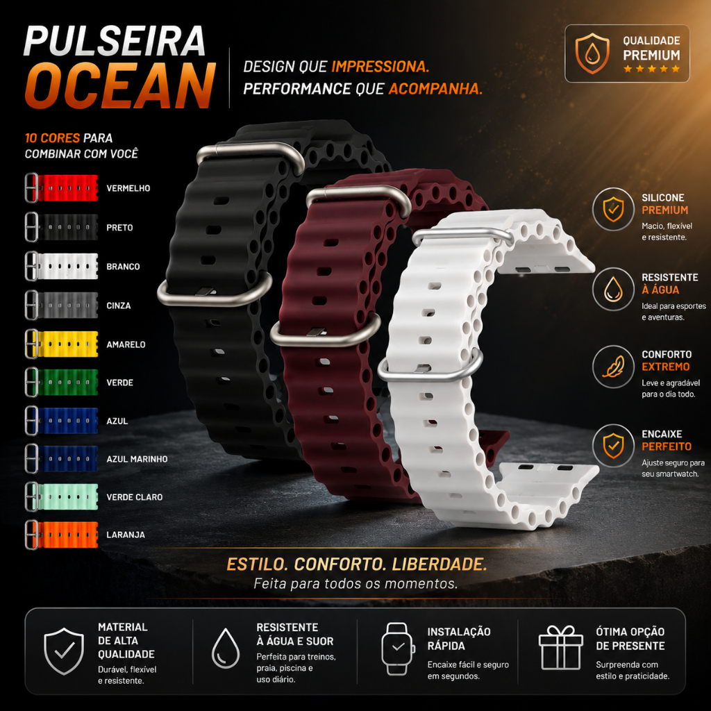 KIT 3 PULSEIRA PARA SMARTWATCH APPLE SMART WATCH PRO ULTRA OCEANO 42MM 44MM 45MM 47MM 49MM