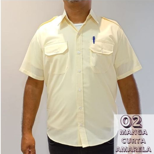 Kit 2 Camisas Social Manga Curta Amarela Uniforme Profissional Lapela Motorista Porteiro Aviador