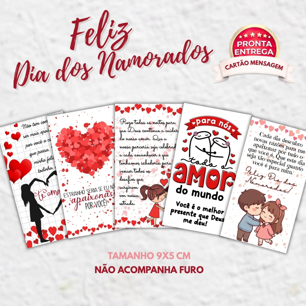 50 ou 100 Cartões Mensagem Dia dos Namorados 9x5 cm