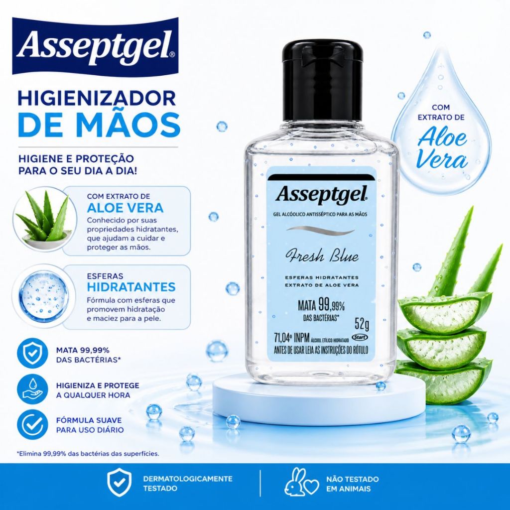 ALCOOL GEL HIGIENIZADOR ASSEPTGEL FRESH BLUE 52G