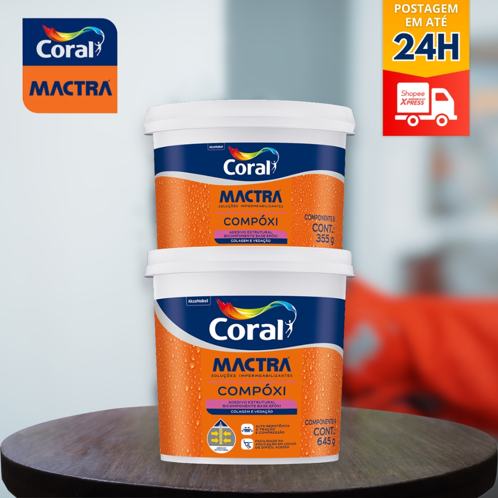 Adesivo Estrutural Epóxi Compóxi Mactra Coral Cola Concreto Ferro 1kg Semelhante ao Sikadur 32