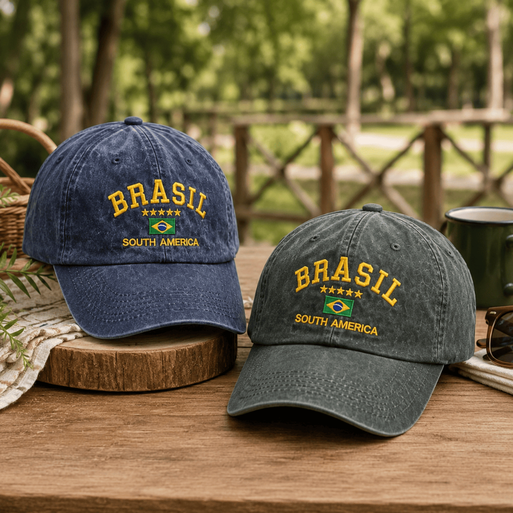 Boné Brasil Core Copa do Mundo Bandeira Bordada Ajustável Unissex Feminino Masculino Blogueira Proteção Aba Curva
