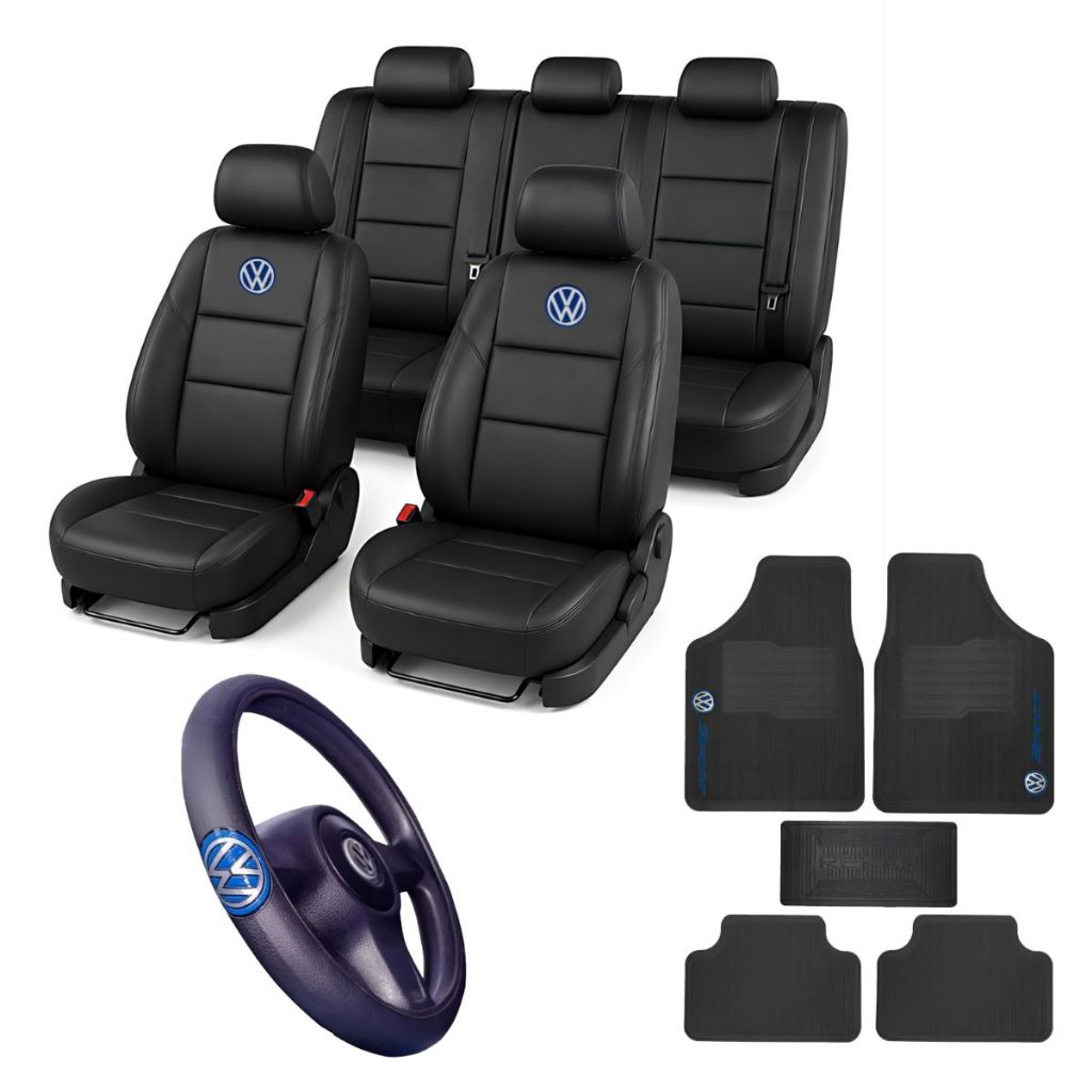 Kit Capa Banco 100% Couro Tapete Volante Para Volkswagen