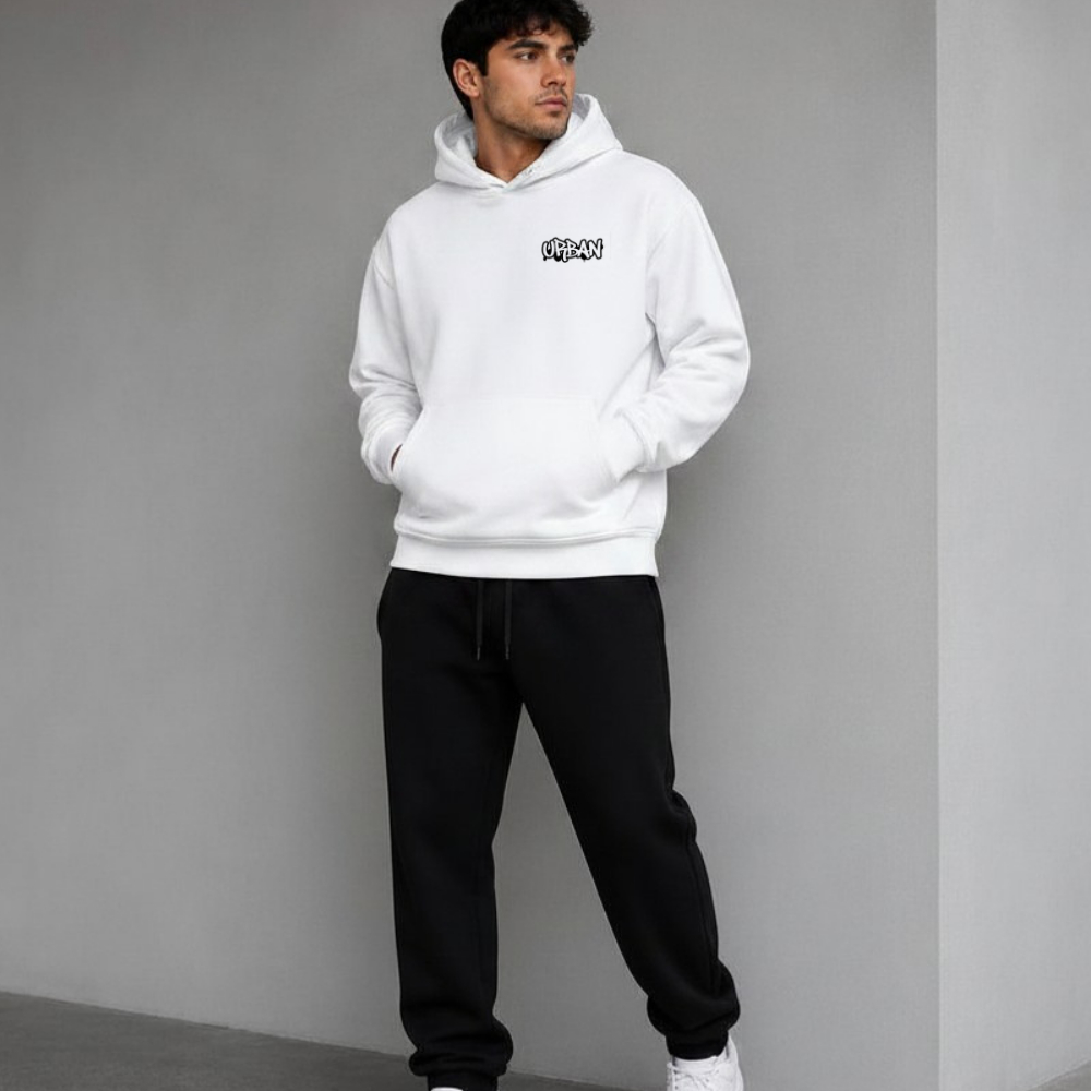 Conjunto Moletom Flanelado Masculino Premium Canguru + Calça Preta estampa URBAN Inverno Confortável Casual
