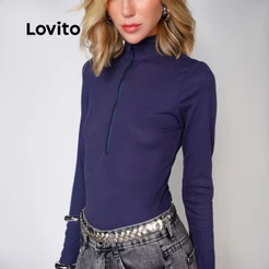 Lovito Body Casual Manga Longa Inverno com Zíper Basico Moda Feminino BSNS58BX226