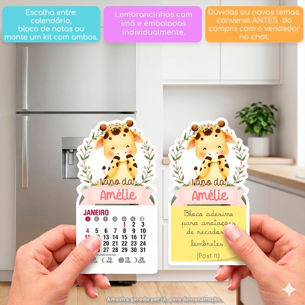 GIRAFINHA AQUARELA MINI CALENDÁRIO OU BLOCO DE RECADO ARTIGO DE FESTA CHÁ DE BEBÊ LEMBRANCINHA DE ANIVERSÁRIO