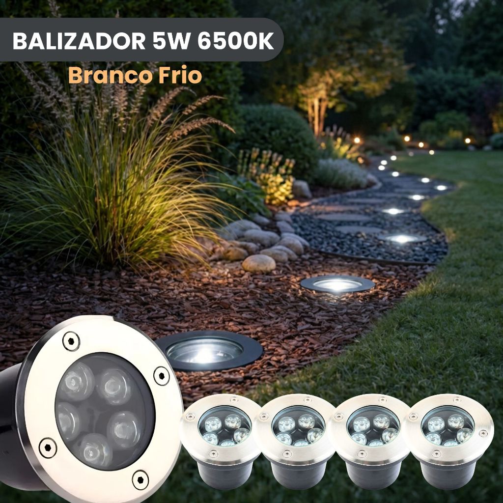 Balizador Spot Led Embutir no Chão 1 a 4 Peças 5W Branco Quente e Frio Inox Blindado Deck Jardim