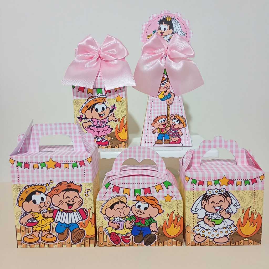 PEGUE E MONTE Kit festa Personalizados Festa Junina Turma da Mônica, lembrancinha, Caixinha/festa infantil.