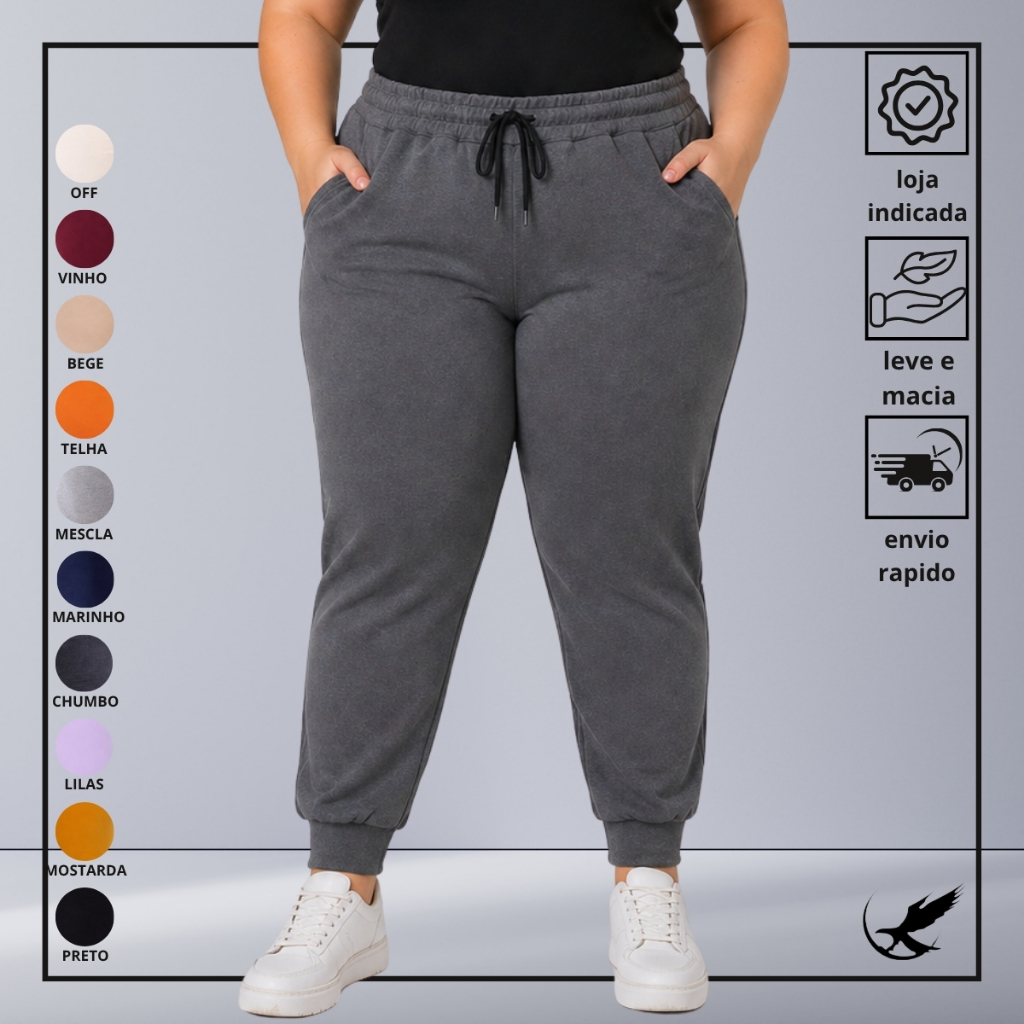 calça de moletom feminina pluz size G1 G2 G3 peluciada com punho e bolso oferta especial
